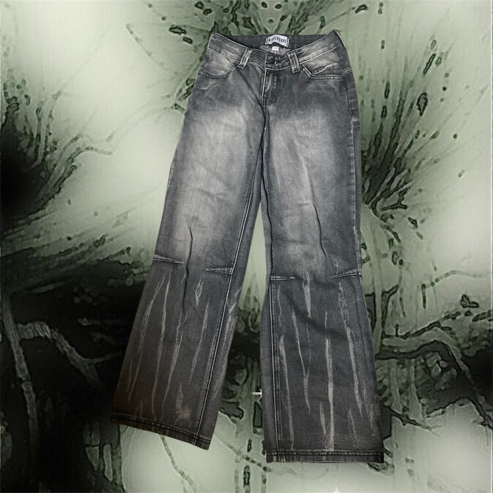 Grunge Disclosure Fly With Me Wide Lef Low Rise Printed Jeans - Picture 2 of 5